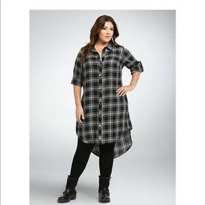 Torrid plaid high low button down shirt dress